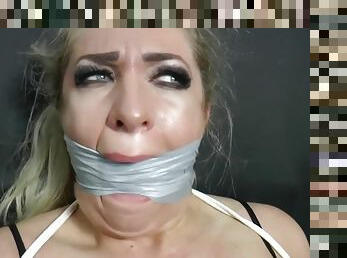 kellie ballgagged taped up in legging