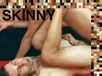 Skinny hairy dude is sucking a tasty dick