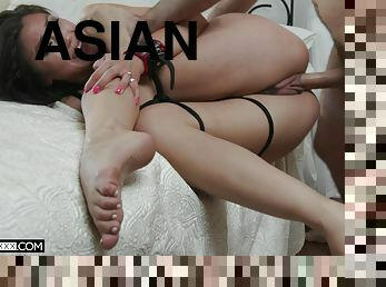 asiatique, chatte-pussy, babes, bdsm, couple, bondage, brunette, dure, crie