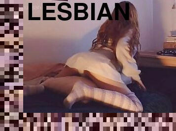 Redhead lesbian Kitty doll humping pillow bored horny girl having hard orgasm in uniform +18