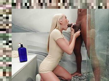 Passionate blonde sucks the BBC before letting it destroy her wet cunt