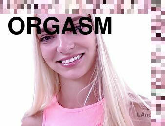 Nasty Blondie has orgasm being bum shagged in studio