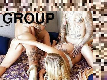 Reverse Group Sex - German Guy Fucks 3 Tattooed Milf Dream Girls