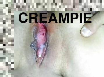 kæmpestor, fisse-pussy, kone, amatør, udløsning, milf, hjemmelavet, creampie, par, sperm