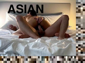 asiatique, amateur, énorme-bite, interracial, ados, ejaculation-interne, couple, hôtel, brunette