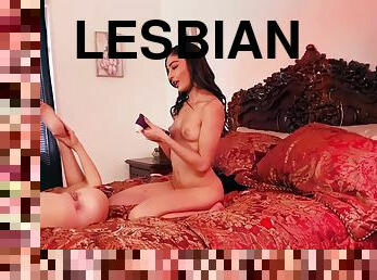Slim darkhaired babe lesbians tribbing