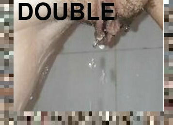 Double sided Hairy Pussy Piss in Shower !
