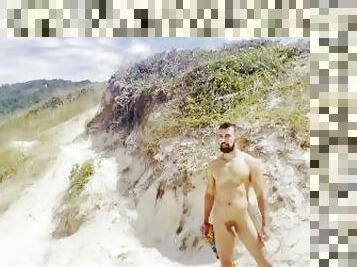 nudiste, public, amateur, gay, plage, brésil, solo, musclé, clignotant