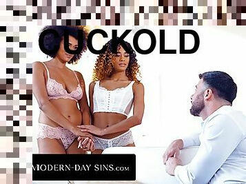 MODERN-DAY SINS - Scarlit Scandal And Alina Ali Cum Swap Cuckold Husband&#039;s Cum! HOT FFM THREESOME!