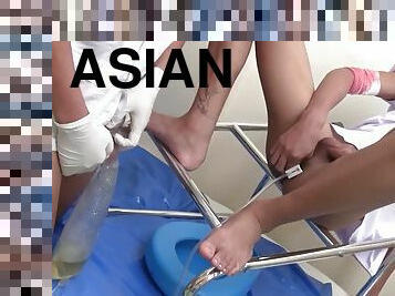 Asian patient pee fucked by doctor stud in asshole