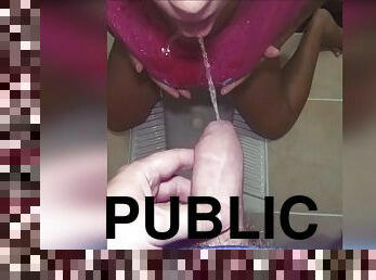 He pee in my mouth in public toilet. POV blowjob