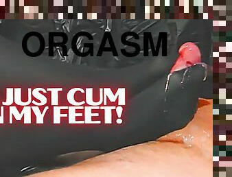 Hard Pantyhose Footjob &amp; Ruined Orgasm! Sexy Feet Ballbusting CBT and Femdom