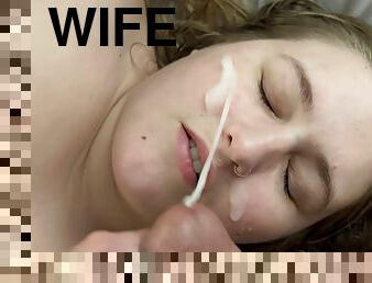 Facial Cumshot on BBW Wife Hot Blonde Loves Cum!