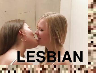 Lesbian kissing threesome