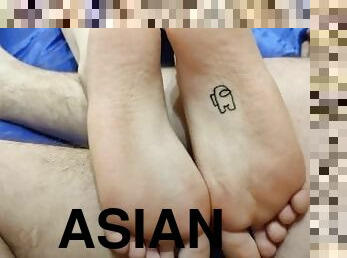 asiatique, amateur, ados, maison, japonais, pieds, fétiche