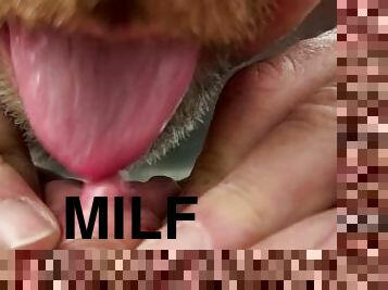 Licking and sucking MILF clit