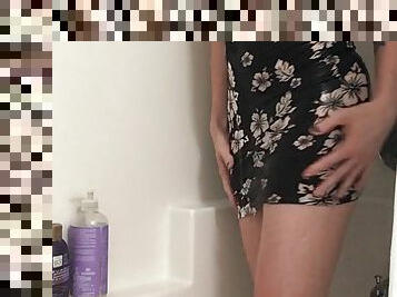 Grinding in the shower in a gorgeous dress