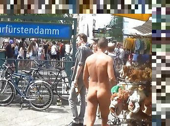 Naked at street in daylight