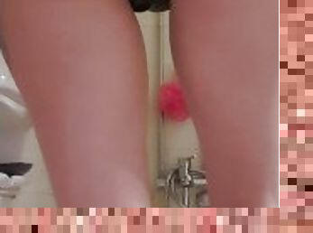 Peeing in the bathtub with panties on