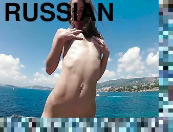 nudiste, en-plein-air, russe, naturel, belle, solo, brunette, petits-seins