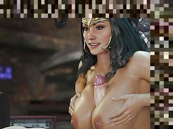 Happy wonderwoman boobjob for a light cock