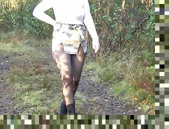 Forest Walk In Black Pantyhose