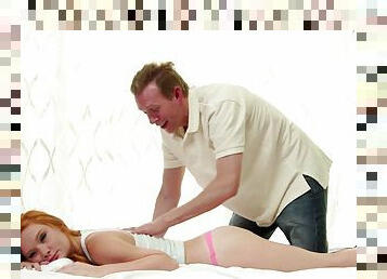 Old guy fucks teen ginger in her pussy during massage kink