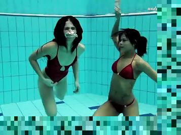 Nina Markova and Zlata Dandelion swim naked in the pool