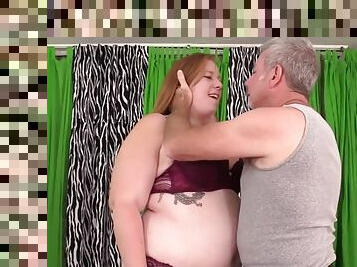Chubby chasing masseur gives a raunchy rubdown to fat redhead ginger rose