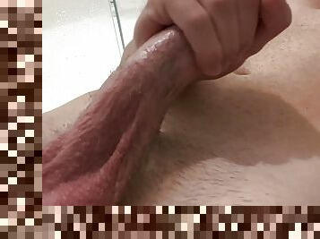 Straight Guy Jerks Huge Cock in Bathroom