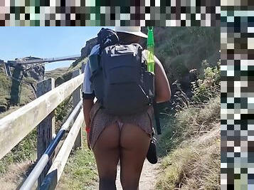 Mountain Hiking Sexy Girls Short Dress Caught In Backpack Exposing Her Big Ass - Candid