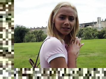 Blonde teen babe gets fucked outdoors for money