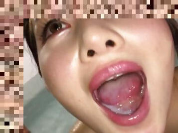 Amateur Japanese teen fills her mouth with cum