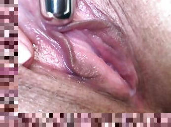 Masturbating my creamy pussy after fucking. Real female orgasm close up.