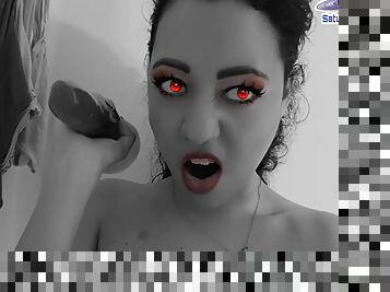 masturbation, giclée, amateur, babes, solo, brunette, halloween, vampire