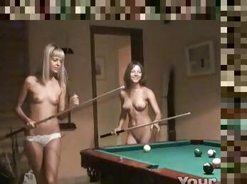 Sexy teens strip and play pool