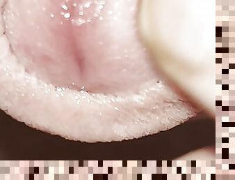 foreskin play close up with precum