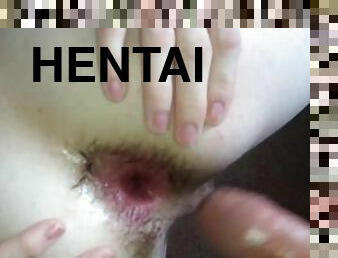 Big cock with cum in the ass of a crossdresser femboy! Yaoi! Hentai!