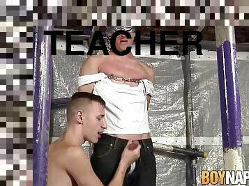 Submissive young boy gives his teacher an unforgettable blowjob