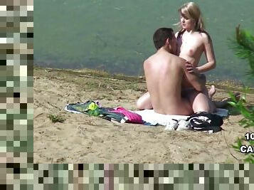 Young german teen couple voyeur sex on the beach in hamburg