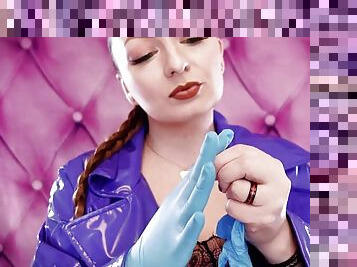 Hot ASMR video with Arya Grander - close up blue nitrile gloves fetish video