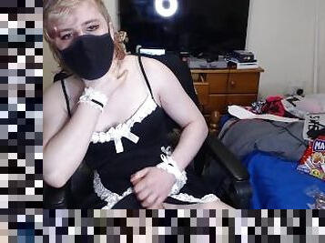 TS Femboy Maid Masturbates Until Cumshot (no sound)