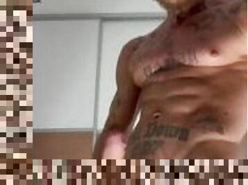 Tattooed hairy german hunk jerking off his big huge cock!