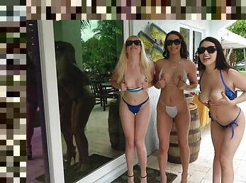 Passionate women are having a wild time by the pool