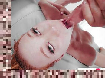 AROUSING FIERY Redhead Gives A Messy Upside Down Giving Head