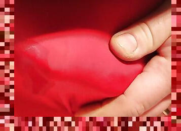 Cumshot in red spandex pants