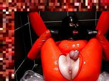 Red Latex doll Anal Play Dildos, Plugs, Cream, Coffee