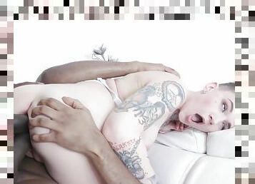 anal, énorme-bite, interracial, fellation-profonde, black, trio, double, brunette, tatouage, pénétrante