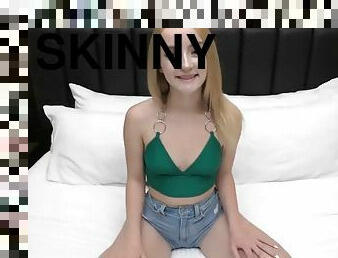 She is 19 years old and very skinny with perfect tits sucking cock.