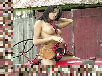 Village beauty and her sexy tractor